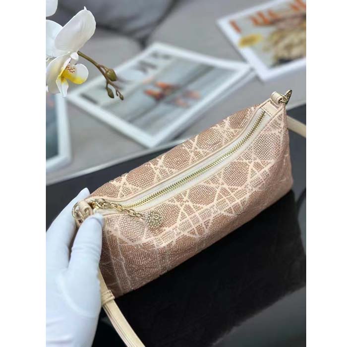 Dior Women CD Dior Dream Bag Dusty Ivory Cannage Cotton Bead Embroidery