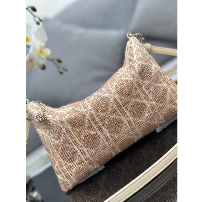 Dior Women CD Dior Dream Bag Dusty Ivory Cannage Cotton Bead Embroidery