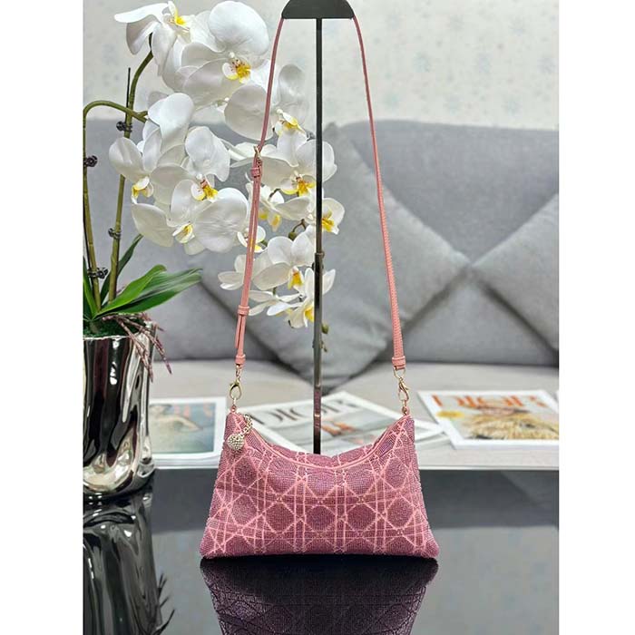 Dior Women CD Dior Dream Bag Ethereal Pink Cannage Cotton Bead Embroidery