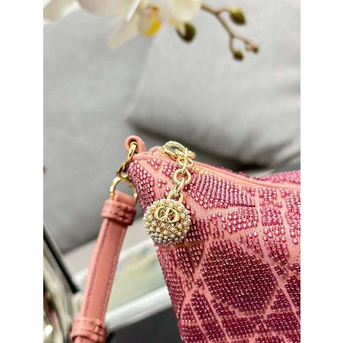 Dior Women CD Dior Dream Bag Ethereal Pink Cannage Cotton Bead Embroidery