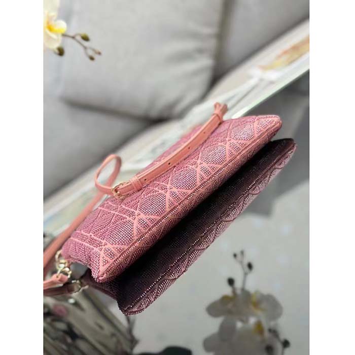 Dior Women CD Dior Dream Bag Ethereal Pink Cannage Cotton Bead Embroidery