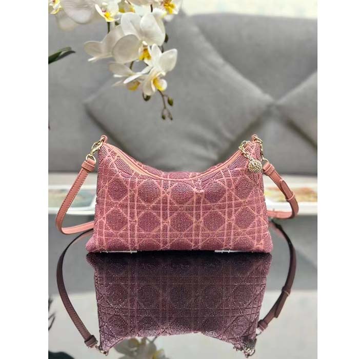 Dior Women CD Dior Dream Bag Ethereal Pink Cannage Cotton Bead Embroidery