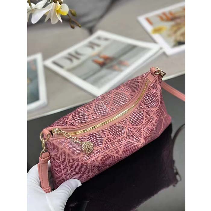 Dior Women CD Dior Dream Bag Ethereal Pink Cannage Cotton Bead Embroidery