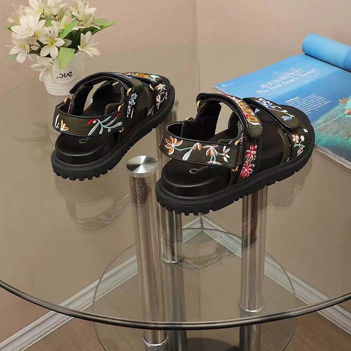 Dior Women CD Dioract Sandal Black Multicolor Technical Fabric Embroidered Petites Fleurs Motif