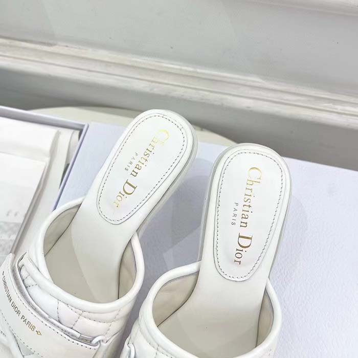 Dior Women CD Dio(r)evolution Heeled Slide White Quilted Cannage Calfskin