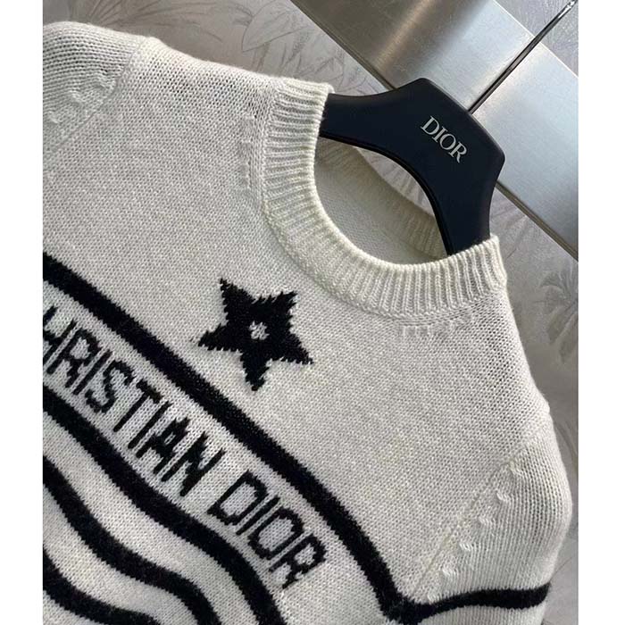 Dior Men CD Dioriviera Short Sleeved Sweater Marinière White Blue Cashmere Knit Signature