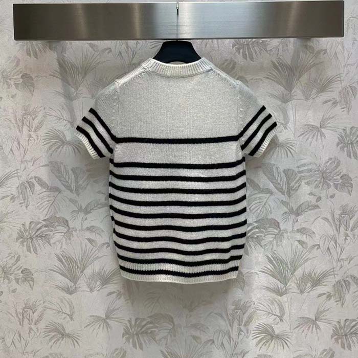 Dior Men CD Dioriviera Short Sleeved Sweater Marinière White Blue Cashmere Knit Signature