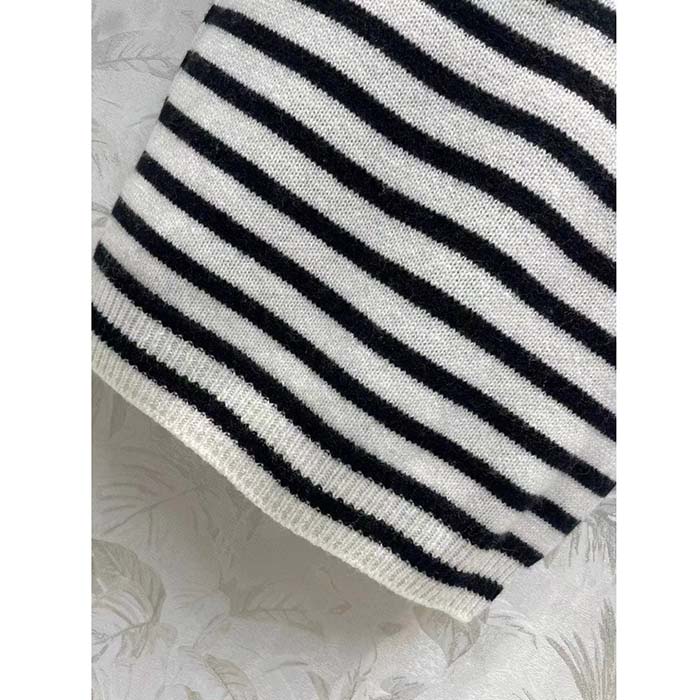 Dior Men CD Dioriviera Short Sleeved Sweater Marinière White Blue Cashmere Knit Signature