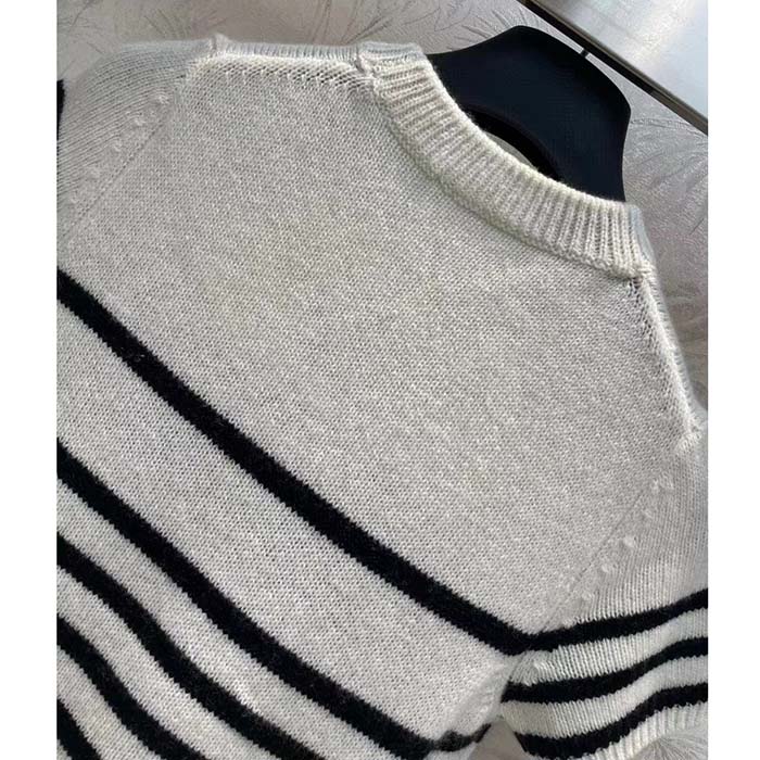Dior Men CD Dioriviera Short Sleeved Sweater Marinière White Blue Cashmere Knit Signature