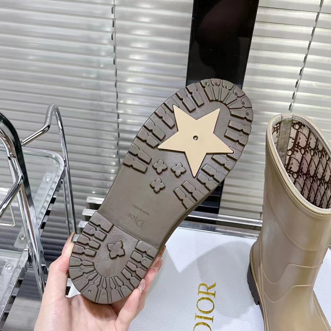 Dior Women CD Diorunion Rain Boot Beige Brown Two-Tone Rubber Dior Union Motif