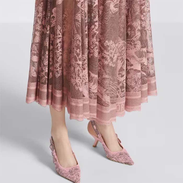 Dior Women CD J’Adior Slingback Pump Pink Gray Embroidered Cotton Toile De Jouy Sauvage