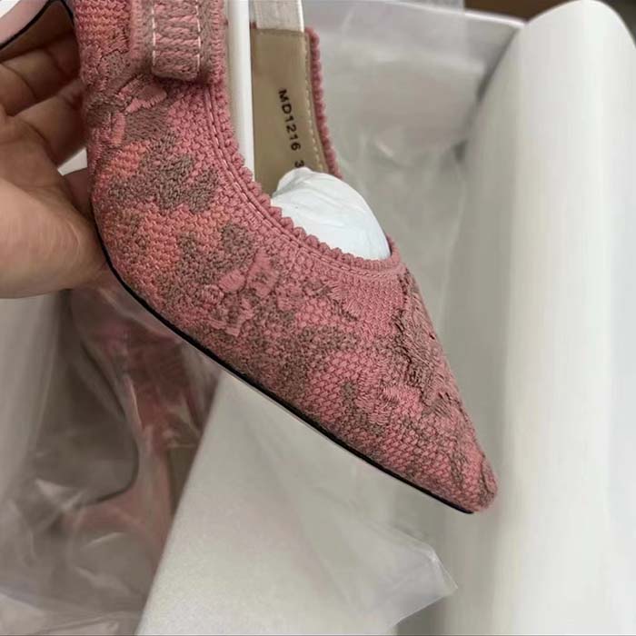 Dior Women CD J’Adior Slingback Pump Pink Gray Embroidered Cotton Toile De Jouy Sauvage