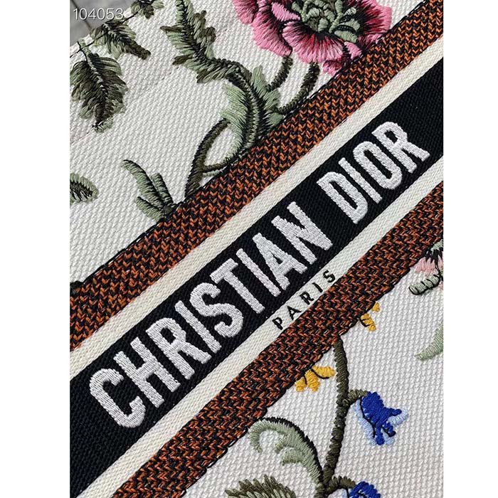 Dior Women CD Medium Book Tote White Multicolor Dior Petites Fleurs Embroidery