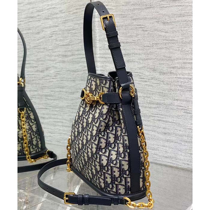Dior Women CD Medium C’est Dior Bag Blue Dior Oblique Jacquard