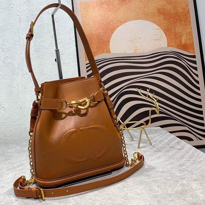 Dior Women CD Medium C’est Dior Bag Golden Saddle CD-Embossed Calfskin