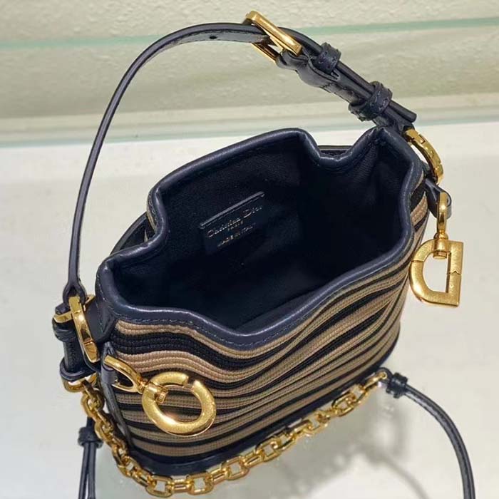 Dior Women CD Medium C’est Dior Bag Natural Denim Blue Marinière Raffia