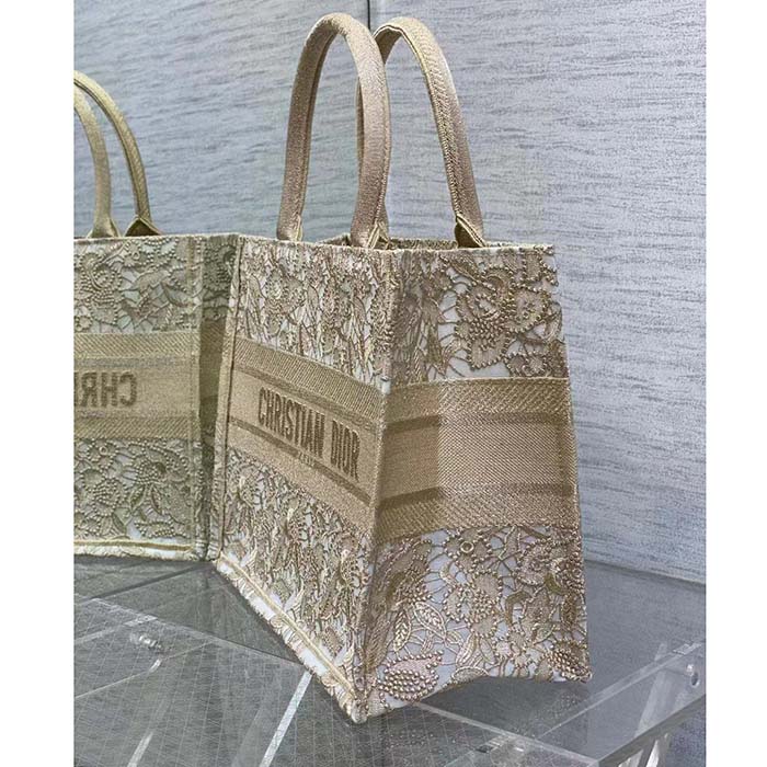 Dior Women CD Medium Dior Book Tote D-Lace Embroidery Macramé Effect