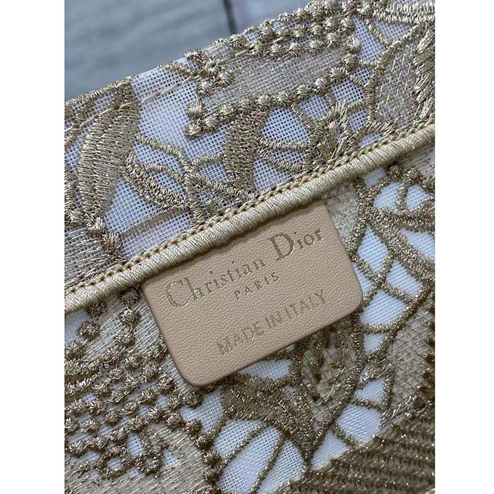 Dior Women CD Medium Dior Book Tote D-Lace Embroidery Macramé Effect