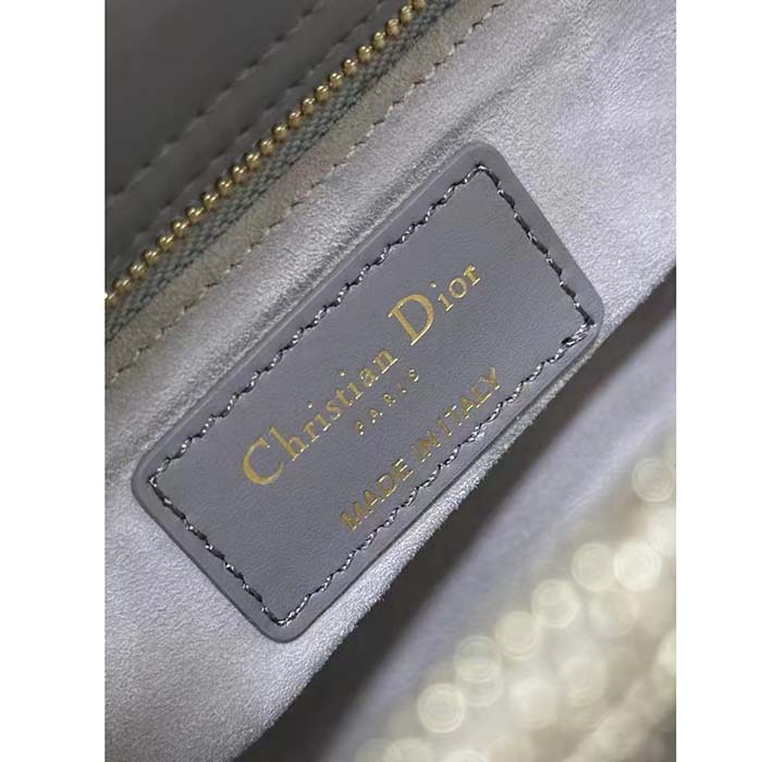 Dior Women CD Small Lady Dior Bag Gray Smooth Calfskin Satin Bead Embroidery