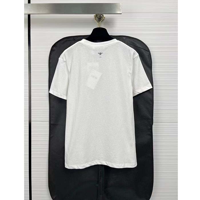 Dior Men CD T-Shirt White Cotton Linen Jersey Multicolor Étoile De Voyage Motif