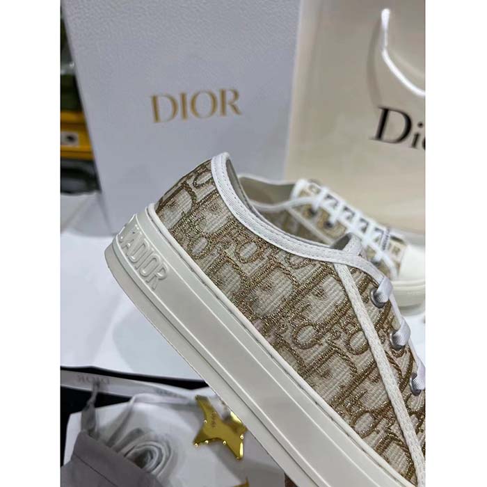 Dior Women Shoes CD Walk’N’Dior Platform Sneaker Gold-Tone Oblique Cotton Metallic Thread Embroidery