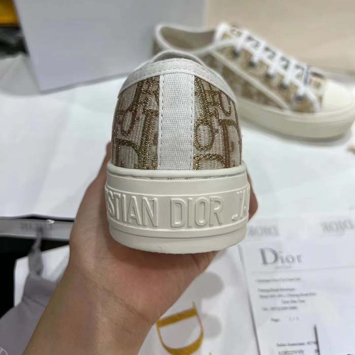 Dior Women Shoes CD Walk’N’Dior Platform Sneaker Gold-Tone Oblique Cotton Metallic Thread Embroidery