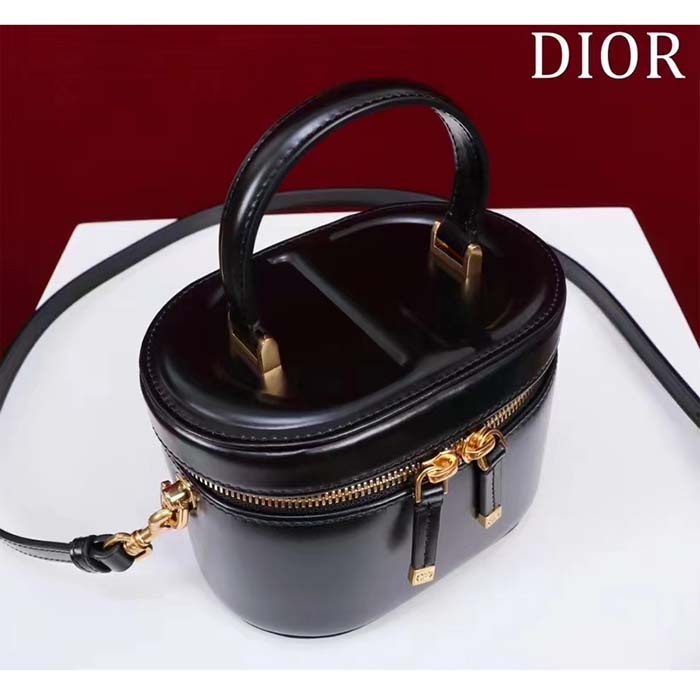 Dior Women Small CD Signature Vanity Case Black Calfskin Embossed Leather Handle