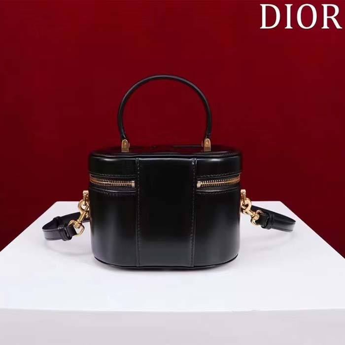 Dior Women Small CD Signature Vanity Case Black Calfskin Embossed Leather Handle