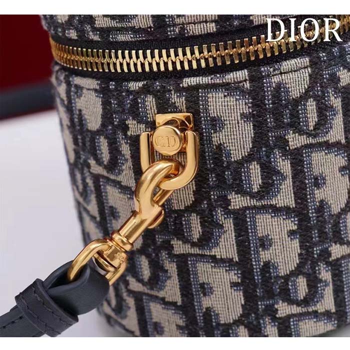 Dior Women Small CD Signature Vanity Case Blue Oblique Jacquard Leather Handle