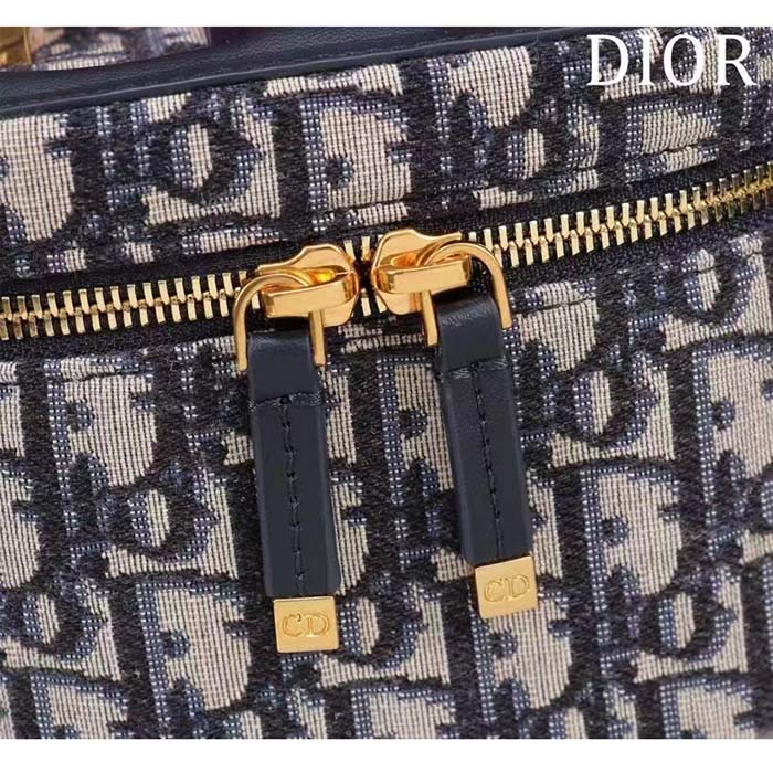 Dior Women Small CD Signature Vanity Case Blue Oblique Jacquard Leather Handle