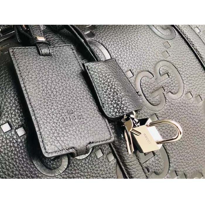 G*u*i gg unisex jumbo gg small duffle bag black leather zip closure