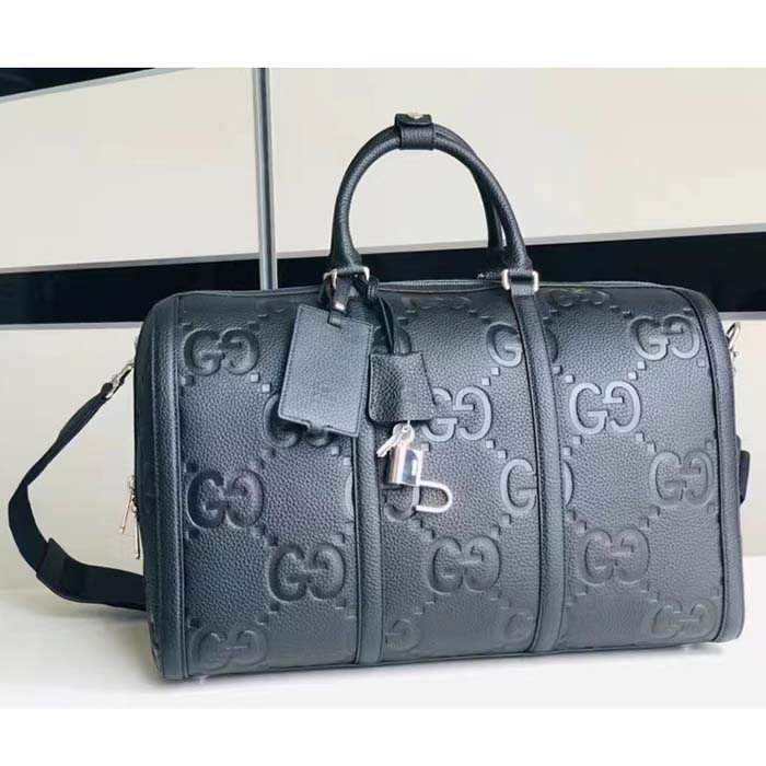 G*u*i gg unisex jumbo gg small duffle bag black leather zip closure