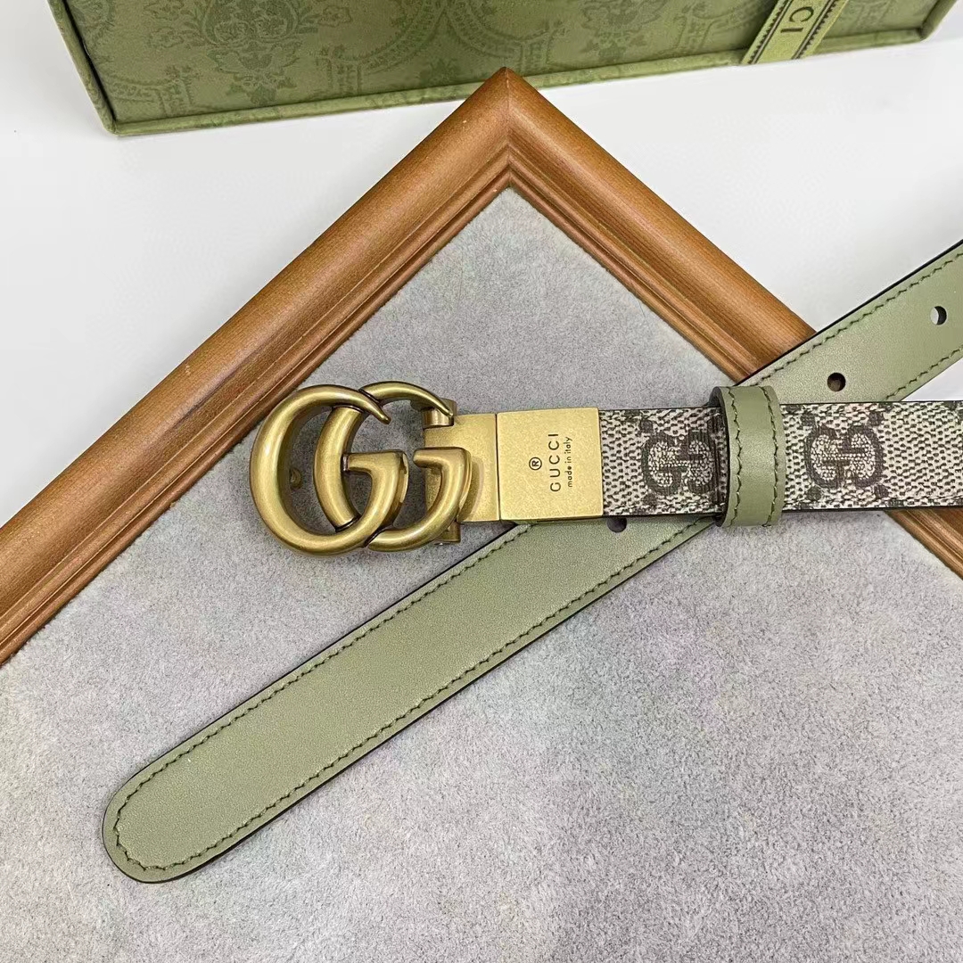 G*u*i gg unisex marmont reversible thin belt beige ebony gg supreme canvas
