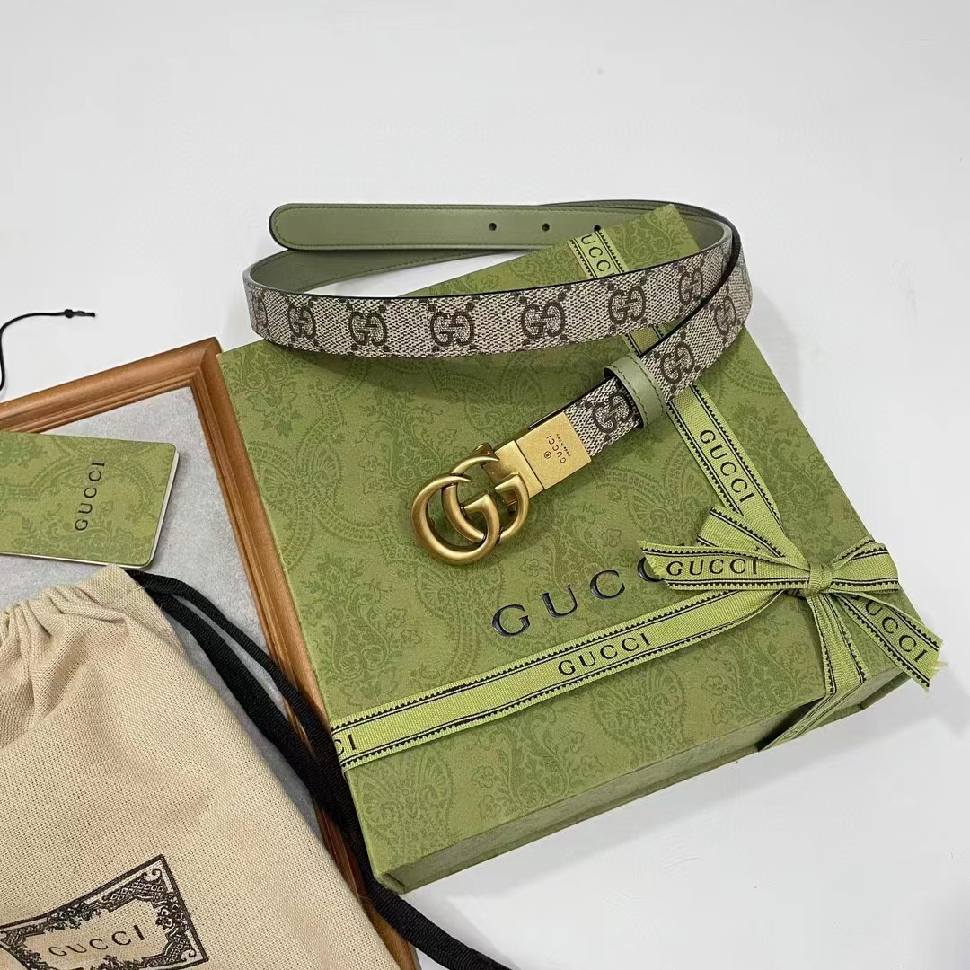 G*u*i gg unisex marmont reversible thin belt beige ebony gg supreme canvas