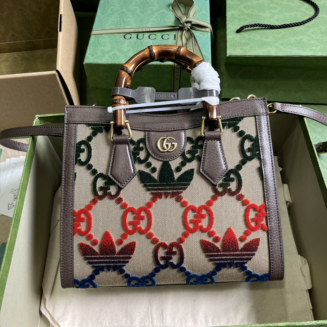 G*u*i unisex adidas x G*u*i diana medium tote bag multicolor velvet gg trefoil canvas