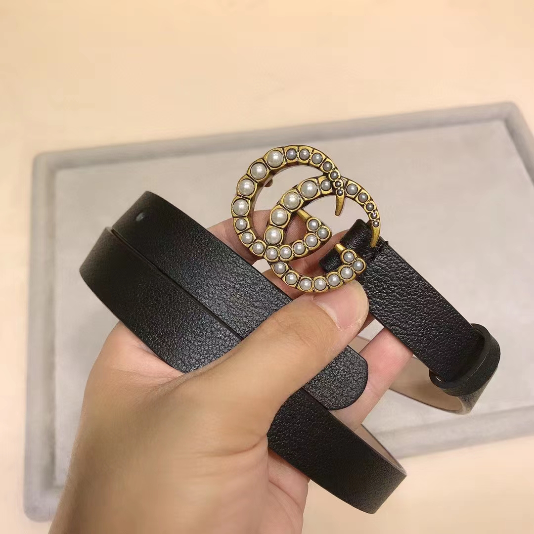 G*u*i unisex gg leather belt pearl double g buckle black 2 cm width
