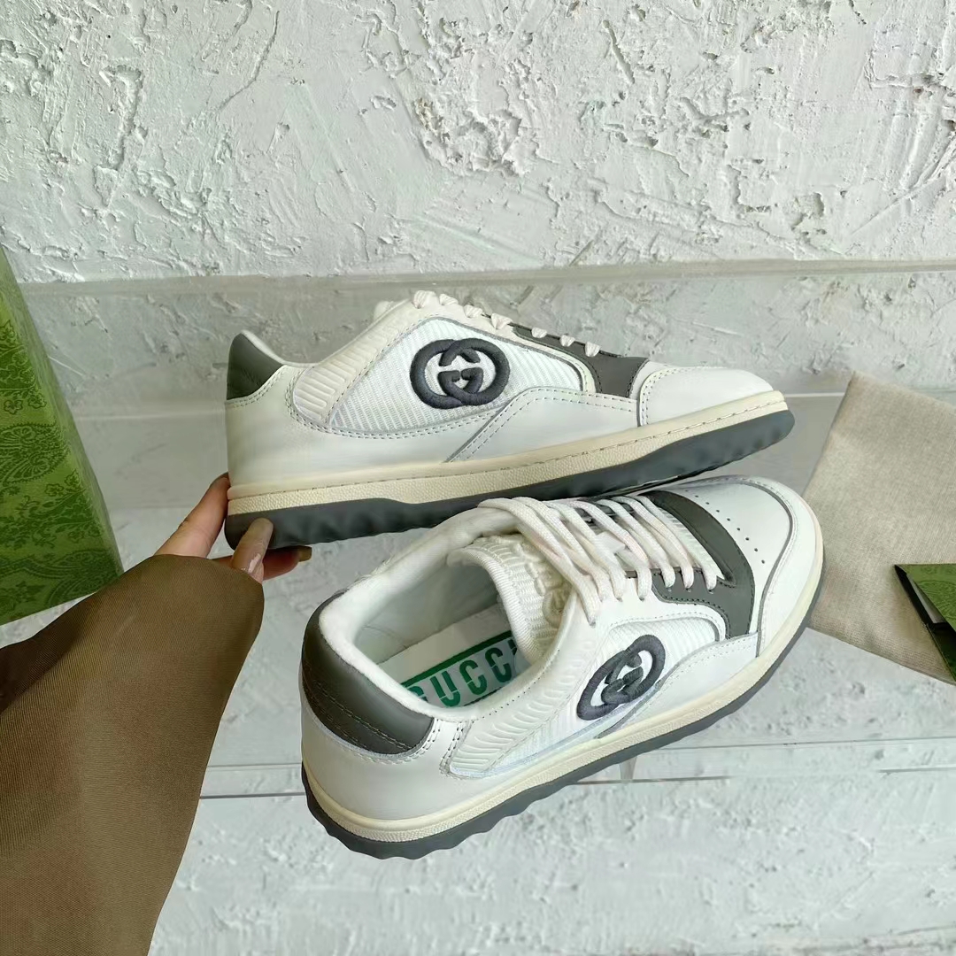 G*u*i unisex gg mac80 sneaker off white grey leather round toe rubber flat