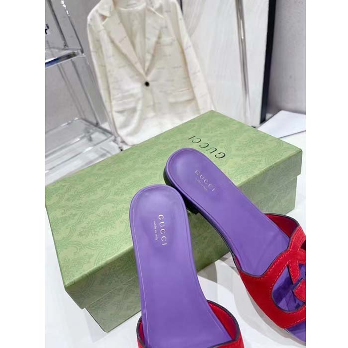 G*u*i unisex interlocking g cut-out slide sandal red purple suede flat