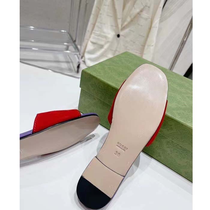 G*u*i unisex interlocking g cut-out slide sandal red purple suede flat