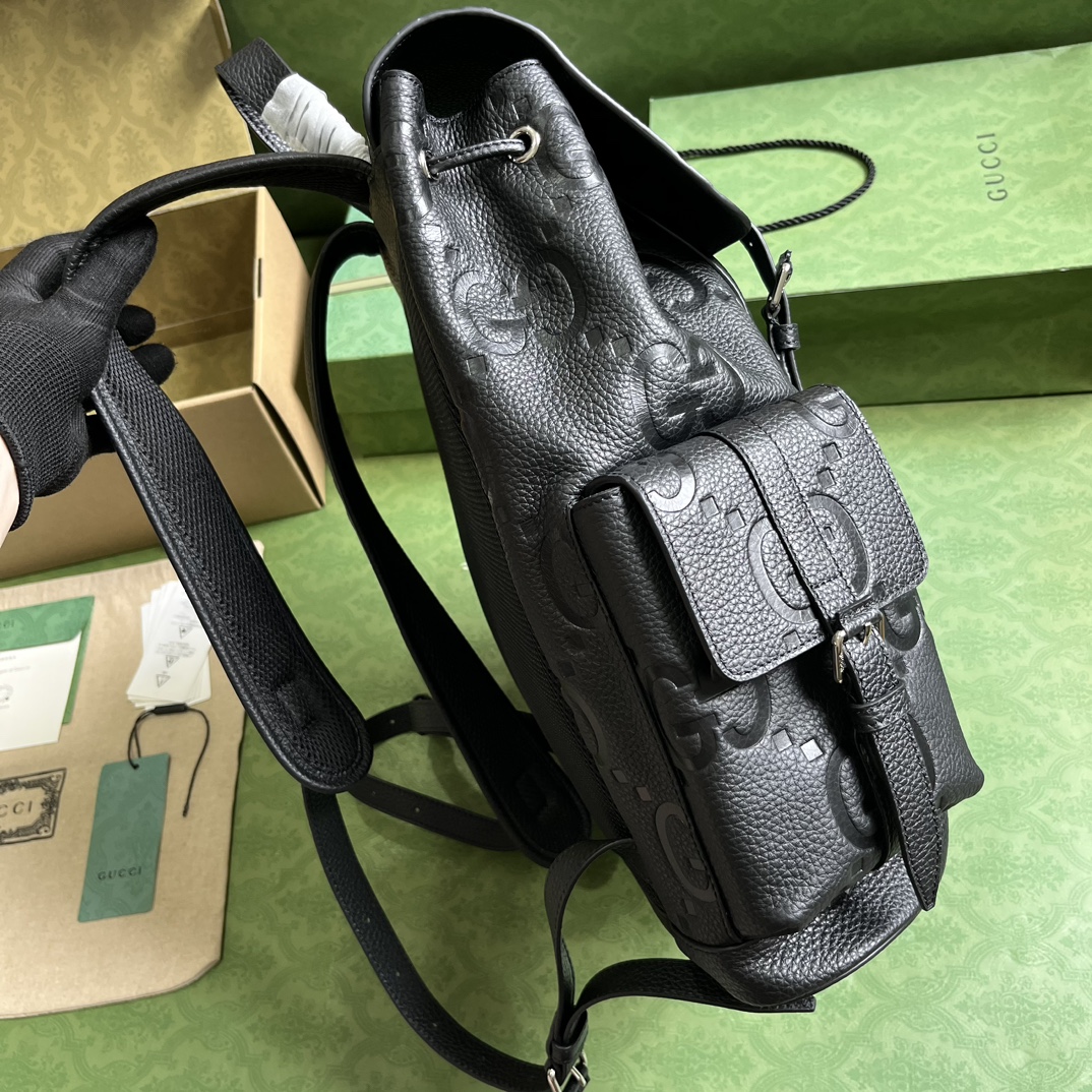 G*u*i unisex jumbo gg backpack black leather cotton linen top handle
