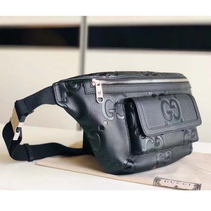 G*u*i unisex jumbo gg belt bag black leather zip closure