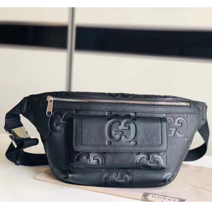 G*u*i unisex jumbo gg belt bag black leather zip closure
