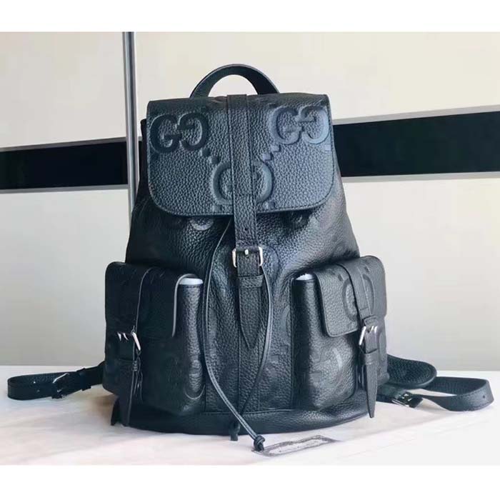 G*u*i unisex jumbo gg small backpack black leather cotton linen lining