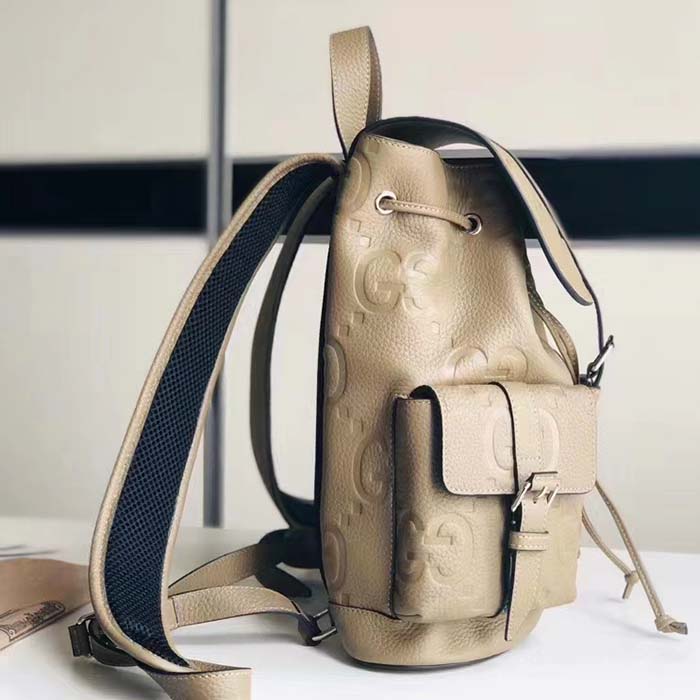 G*u*i unisex jumbo gg small backpack taupe leather cotton linen lining