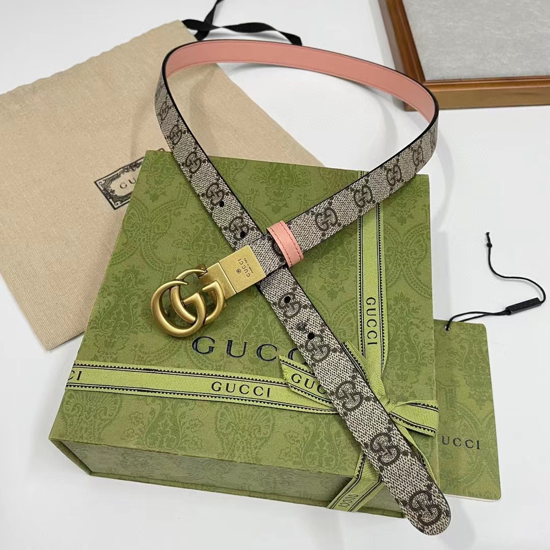 G*u*i unisex marmont reversible thin belt beige ebony gg supreme canvas