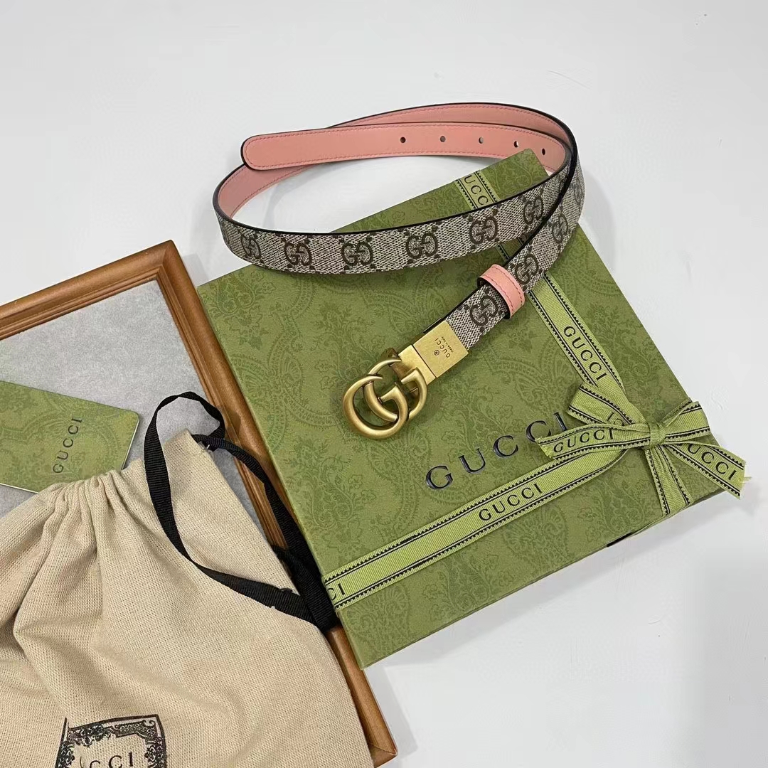 G*u*i unisex marmont reversible thin belt beige ebony gg supreme canvas