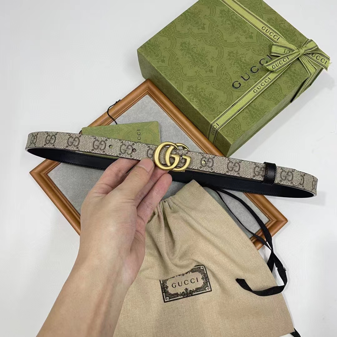 G*u*i unisex marmont reversible thin belt black beige ebony gg supreme canvas
