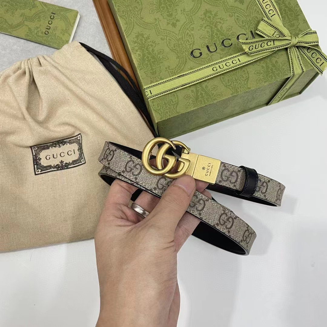 G*u*i unisex marmont reversible thin belt black beige ebony gg supreme canvas