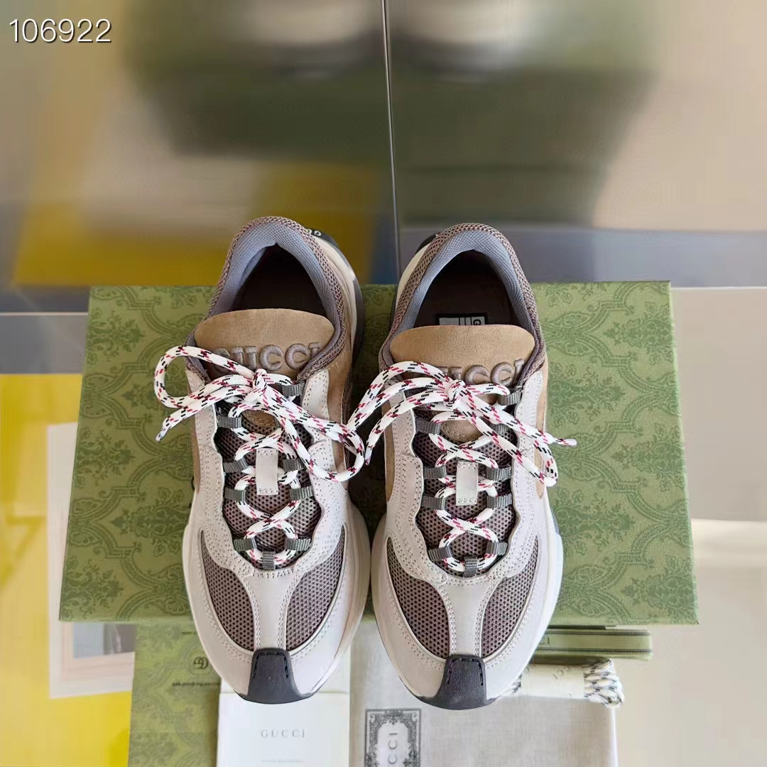 G*u*i unisex run sneaker grey brown suede interlocking g bi-color rubbe low heel