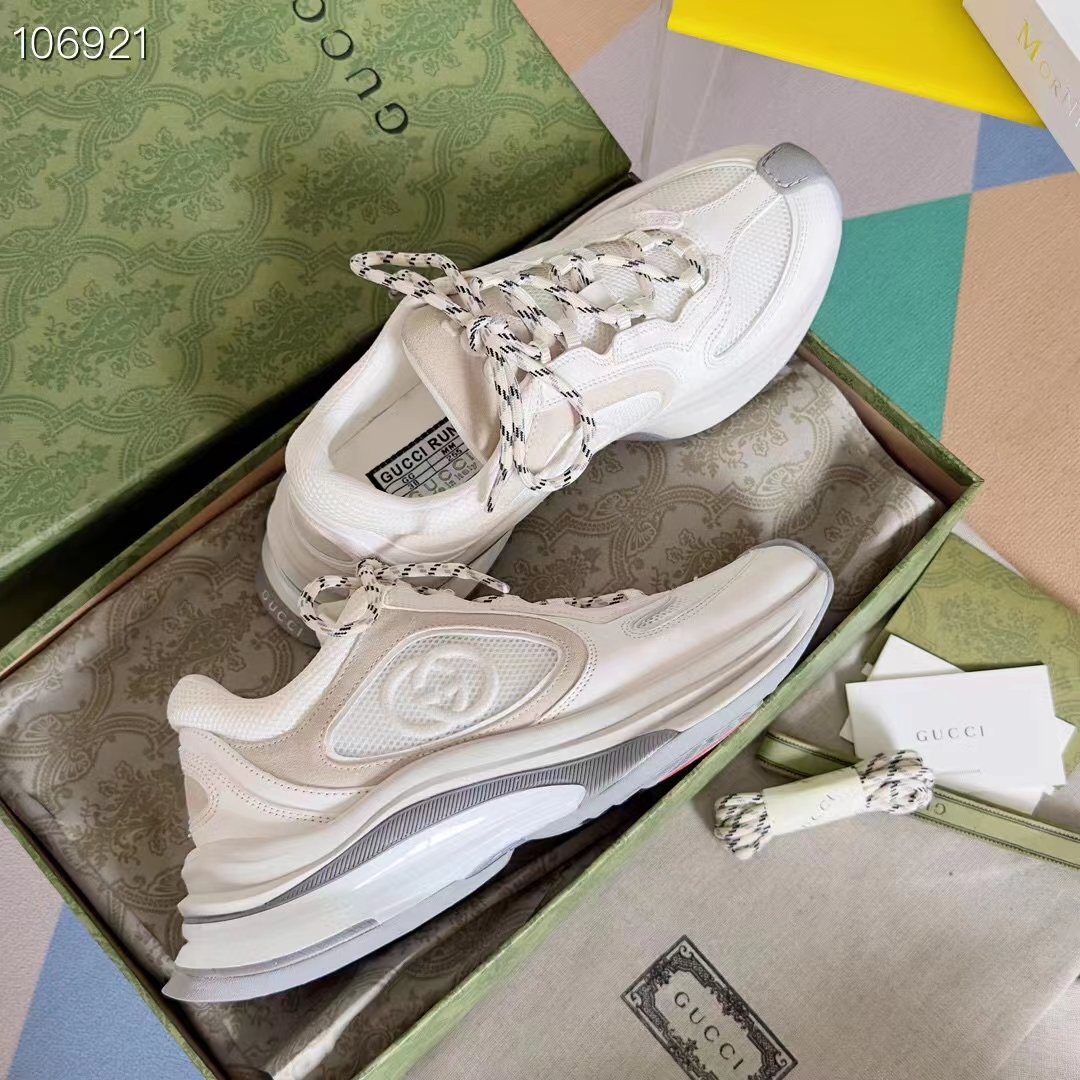 G*u*i unisex run sneaker white suede interlocking g bi-color rubbe low heel
